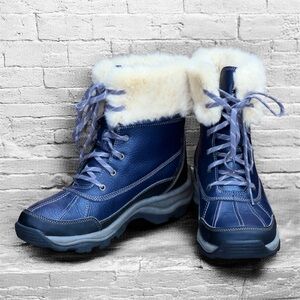 Clarks 8.5M Women's Blue Leather Shearling Cuff Arctic Hiking Boots